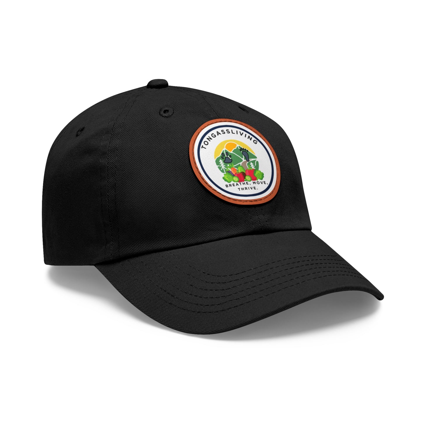 Tongass Living Round Logo "Breathe, Move, Thrive." Dad Hat with Leather Patch (Round)