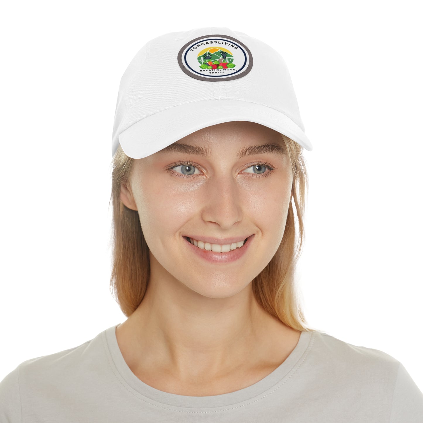 Tongass Living Round Logo "Breathe, Move, Thrive." Dad Hat with Leather Patch (Round)