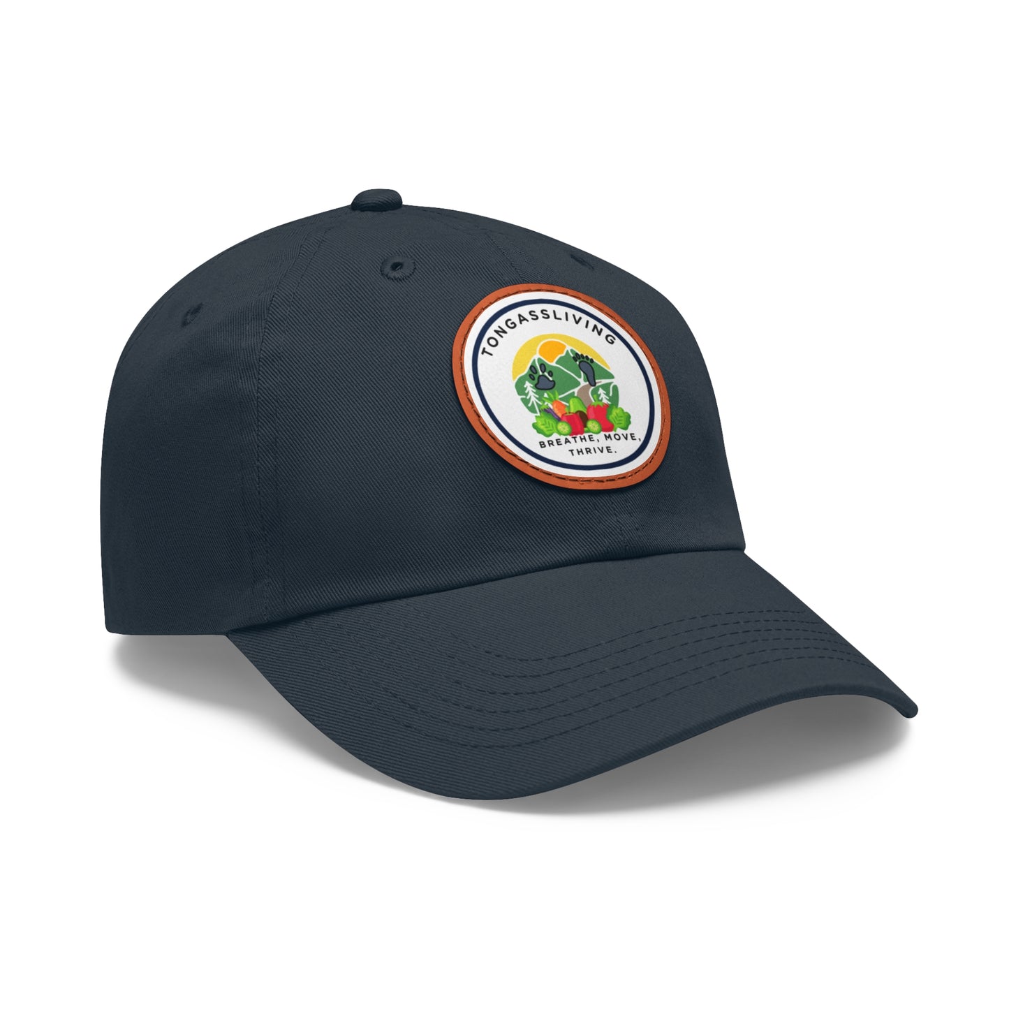 Tongass Living Round Logo "Breathe, Move, Thrive." Dad Hat with Leather Patch (Round)